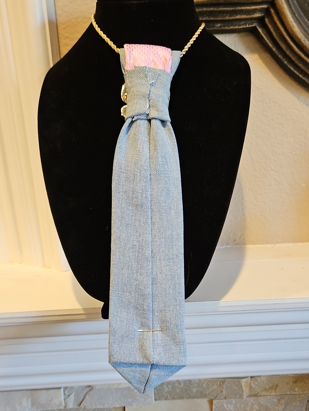 Custom Made Pastel Pink & Light Blue Denim Butterfly Necktie Nrcklace - Picture 5 of 6